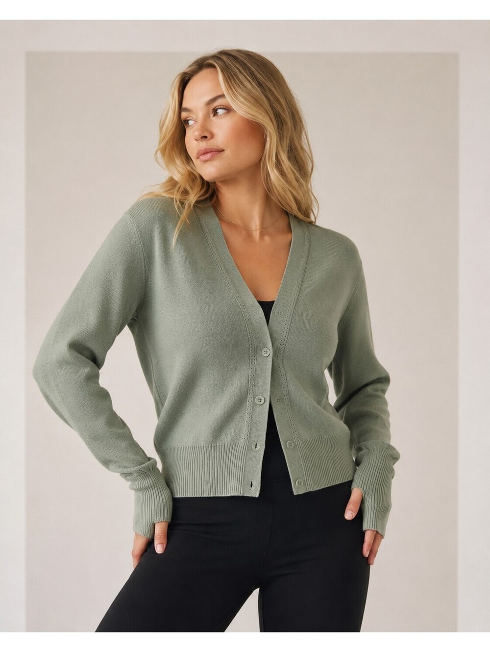 Athleta Shift Cardigan Woman's Med Fern Green High Hip Relaxed Thumbholes 658523